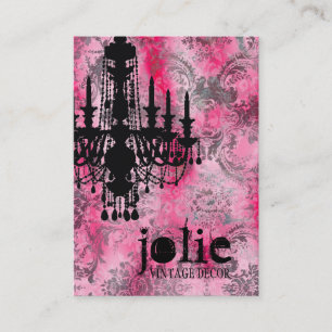 GC   Jolie Chandelier Pink Grey Damask Business Card