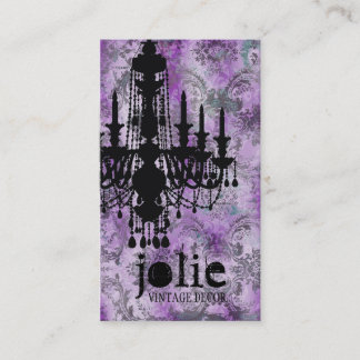GC | Jolie Chandelier Pink Grey Damask Business Card