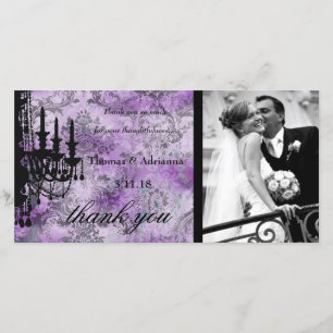 GC   Jolie Chandelier Purple Grey Damask Thank You Card