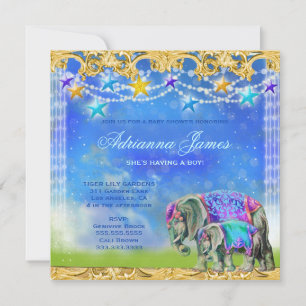 GC Magical Asian Elephant Baby Boy Invitation
