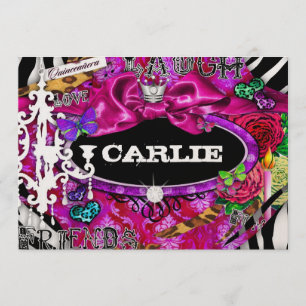 GC Miss Fun n Fancy Stuff PurpleRed Quinceañera Invitation