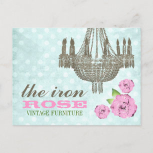 GC Pastel Pink & Mint Green Vintage Rose Dots Postcard