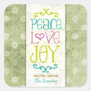 GC Peace Love and Joy Lime Dots Square Sticker