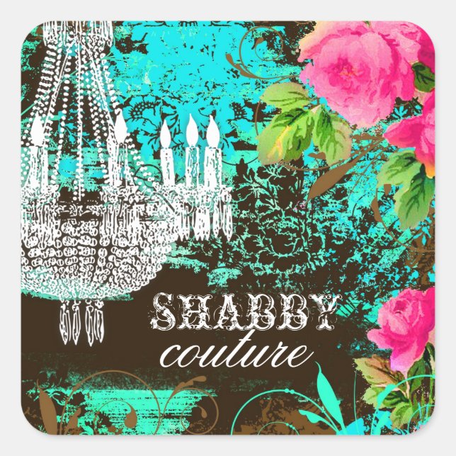 GC Shabby Aqua Garden Chandelier Square Sticker (Front)