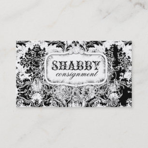 GC Shabby Vintage Black & White Damask Business Card