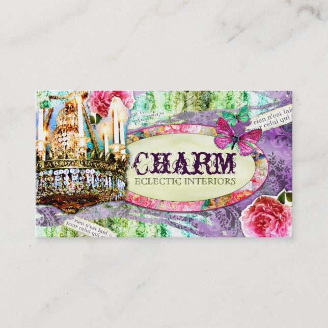 GC | Shabby Vintage Charm - Purple Damask Business Card (Front)