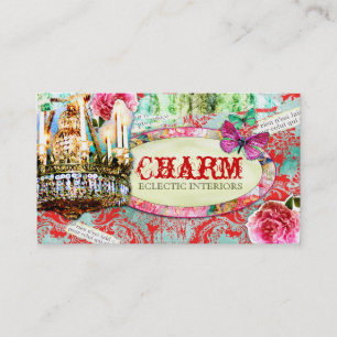 GC Shabby Vintage Charm - Red Turquiose Damask Business Card