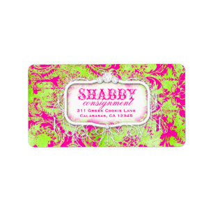 GC Shabby Vintage Pink and Lime Damask Label