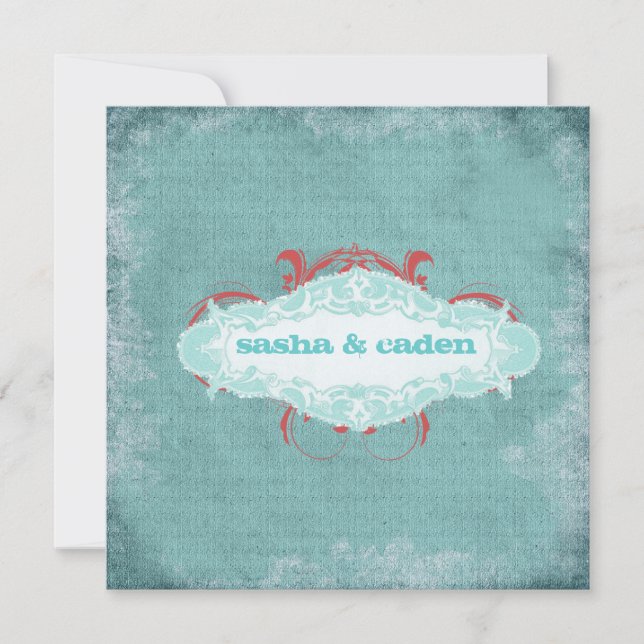 GC | Tantalising Turquoise  "Aged" | Gold Metallic Invitation (Front)