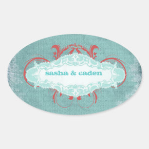 GC   Tantalising Turquoise Red "Aged" Oval Sticker