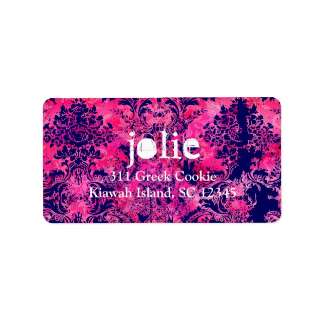 GC |  Vintage Pink Ink Damask Label (Front)