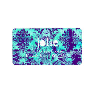 GC    Vintage Turquoise & Purple Damask Label