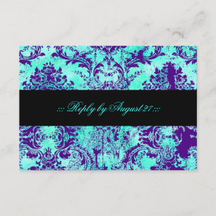 GC Vintage Turquoise & Purple Damask RSVP Card