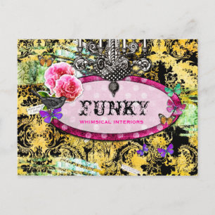 GC   Whimsical Vintage Pink Bee Postcard