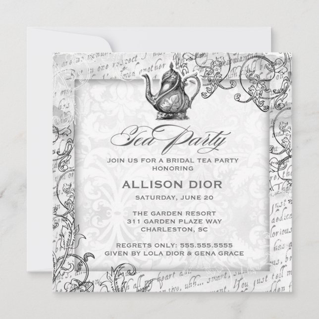 GC White Tea Party Vintage Invitation (Front)