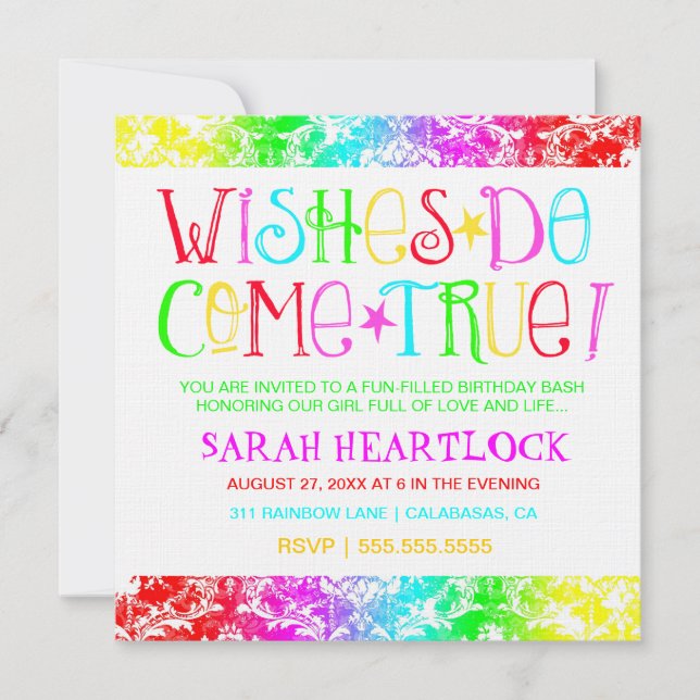 GC Wishes Do Come True Rainbow Damask Invitation (Front)