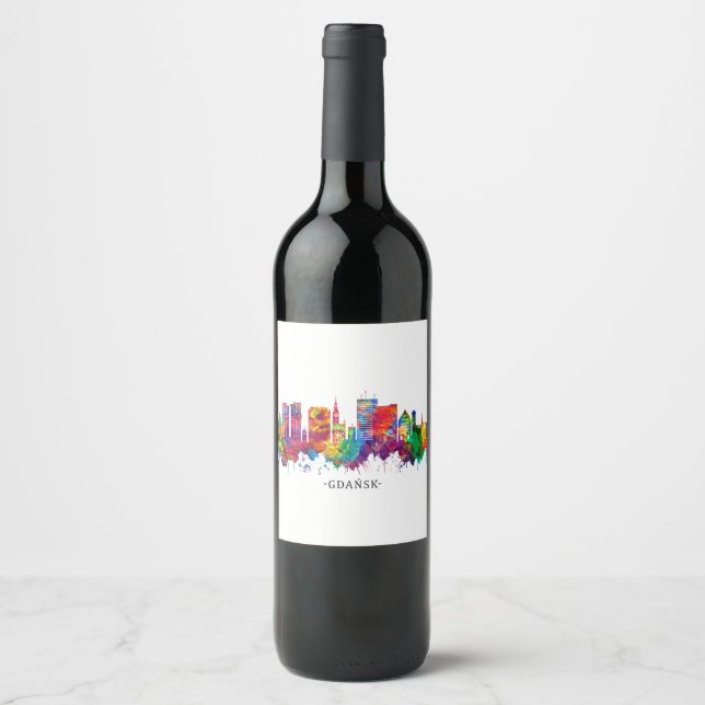 Gdansk Poland Skyline Wine Label (Front)