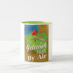 Gdańsk Poland vintage flight poster Two-Tone Coffee Mug