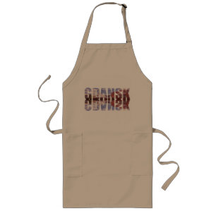 Gdansk text with old town view with reflection long apron