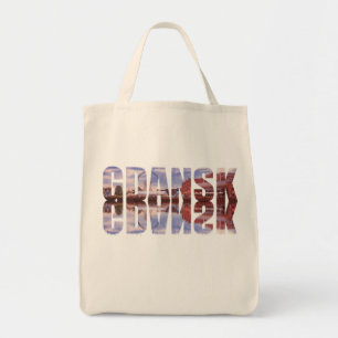 Gdansk text with old town view with reflection tote bag