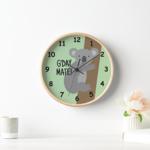 G'day Mate cute Australian koala bear illustration Clock