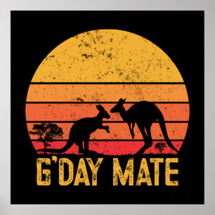G'day Mate! Retro Vintage Australian Kangaroos  Poster