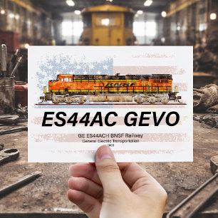 GE ES44AC GEVO Locomotive and American flag Postcard