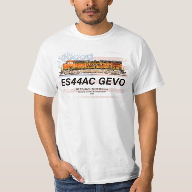GE ES44AC GEVO Locomotive and American flag T-Shirt (Front)