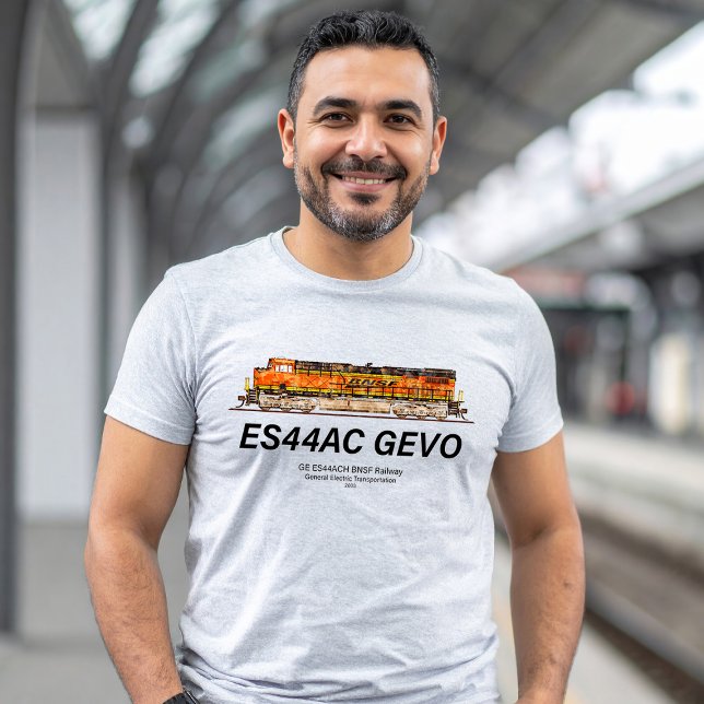 GE ES44AC GEVO Locomotive. BNSF freight train T-Shirt (GE ES44AC GEVO Locomotive. BNSF freight train. Mens Basic T-Shirt)