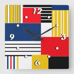 Geametric modern striped lined retro colors navy y square wall clock