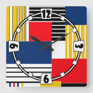 Geametric modern striped lined retro colours navy  square wall clock