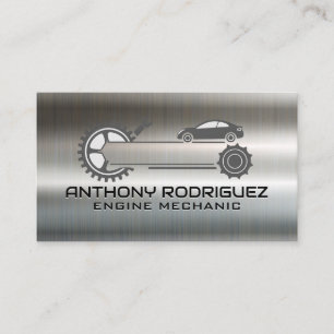 Gear and Tools Logo Metallic Brushed Auto Business Card