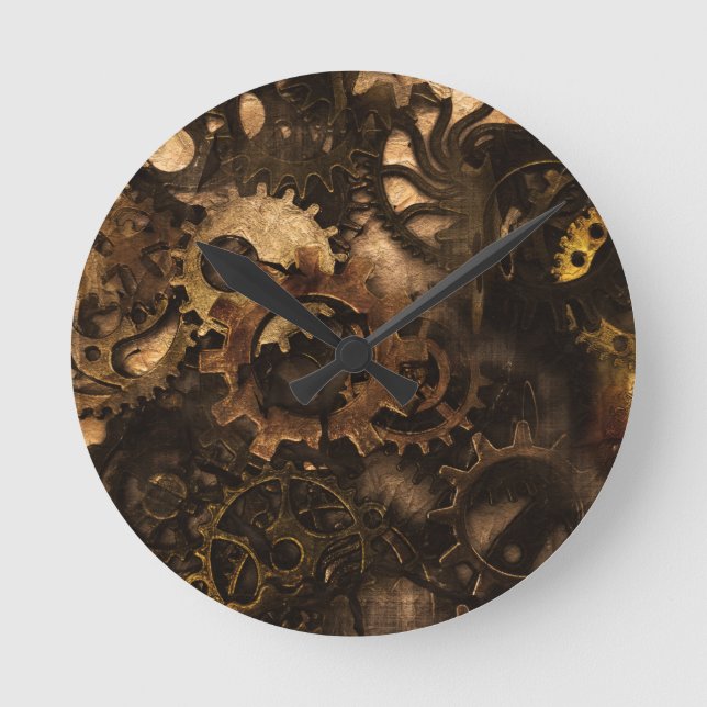 Gear Changer - Steampunk Gears & Cogs Round Clock (Front)