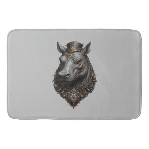 "Gear-Driven Giant: The Steampunk Hippo" Bath Mat