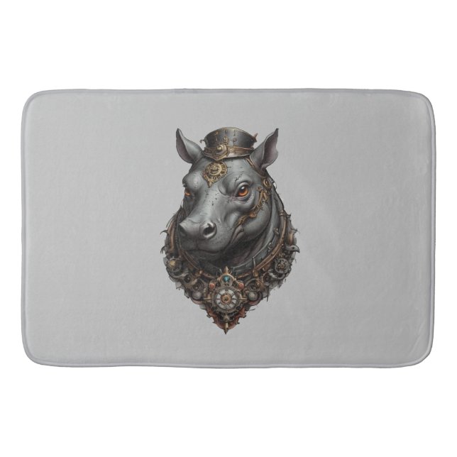 "Gear-Driven Giant: The Steampunk Hippo" Bath Mat (Front)