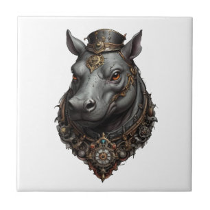 "Gear-Driven Giant: The Steampunk Hippo" Ceramic Tile