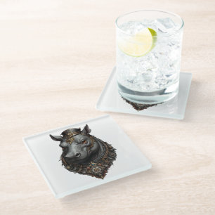 "Gear-Driven Giant: The Steampunk Hippo" Glass Coaster