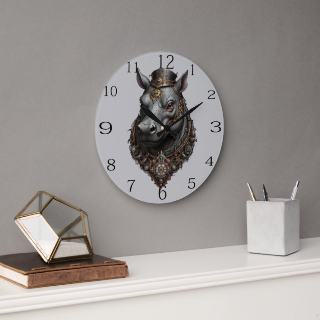 "Gear-Driven Giant: The Steampunk Hippo" Large Clock (Office)