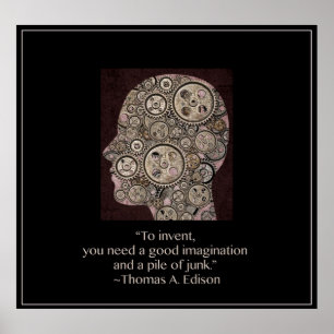 Gear Head with Thomas Edison Quote Poster