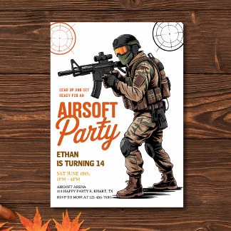 Gear Up Airsoft Battle Party Birthday Invitation