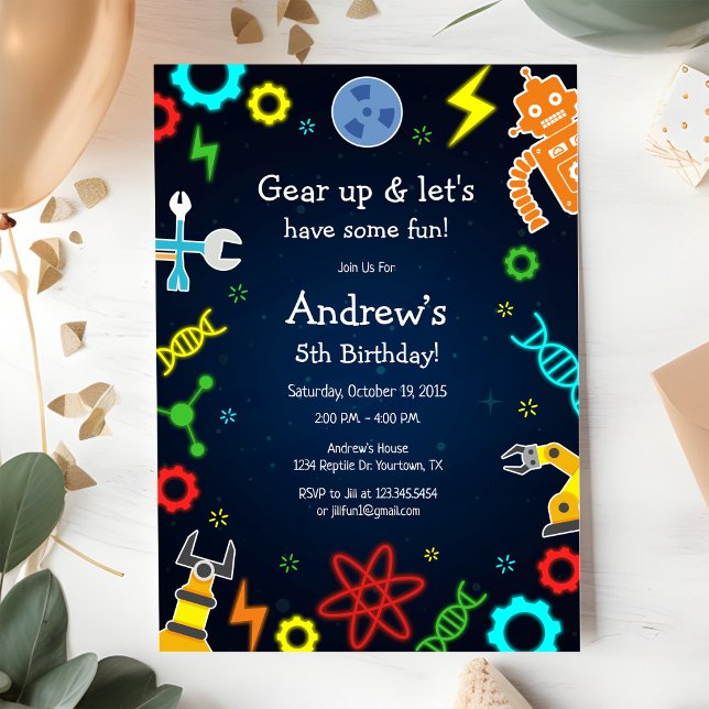 Gear Up & Let's Have Some Fun Kids Robot Birthday Invitation (Creator Uploaded)