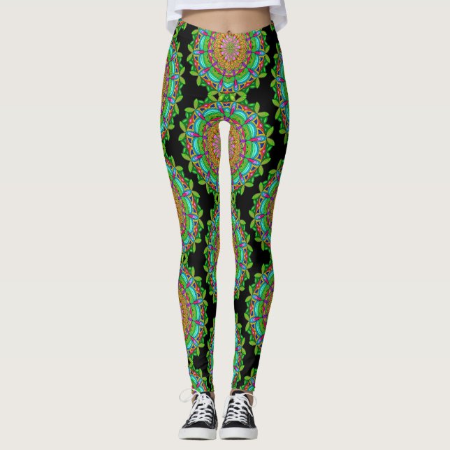Geared up for exercise! Mandala Design Leggings (Front)