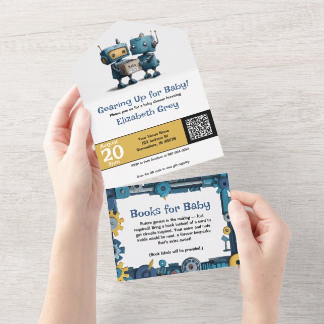 Gearing Up for Baby & Books – Robot  All In One Invitation (Tearaway)