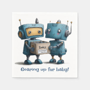 Gearing Up for Baby – Robot Baby Shower Napkin