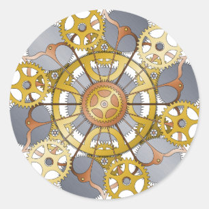 Gears and Cogs Mandala Design Classic Round Sticker