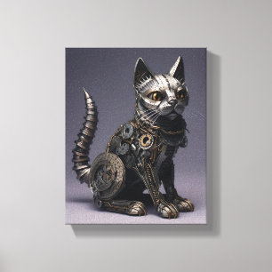 Gears and Whiskers: Steampunk Metal Cat Canvas Print