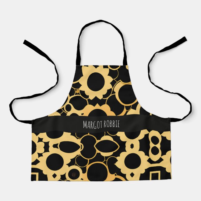 Gears Black Gold Monochromatic Pattern Apron (Front)