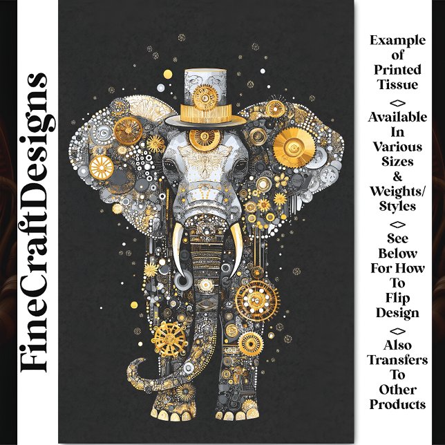 Gears Cogs Wheels Steampunk Elephant AT8 Decoupage Tissue Paper (Creator Uploaded)