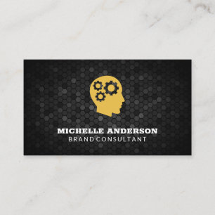 Gears in Head Geometric Black Background Business Card