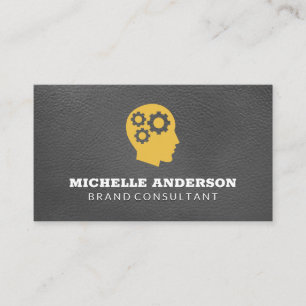 Gears in Head Icon   Elegant Leather Business Card